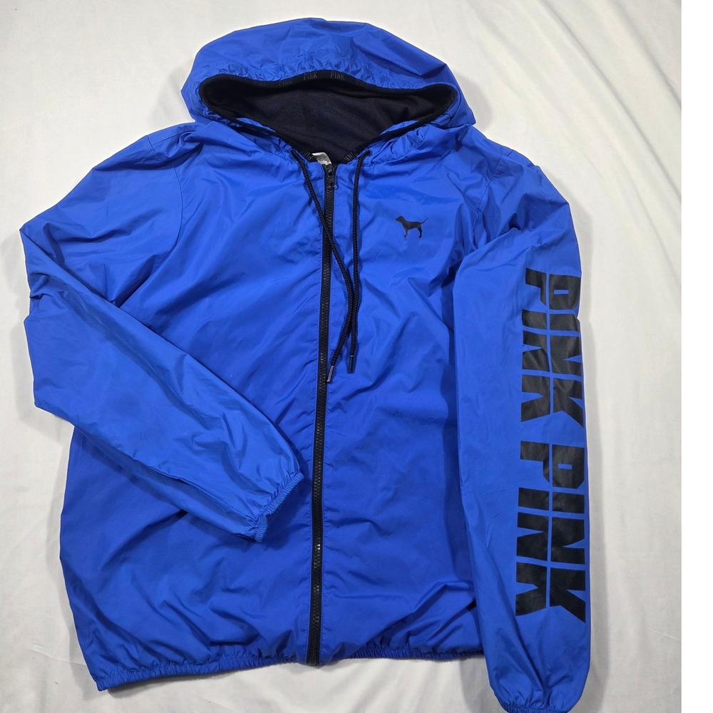 Victoria's Secret PINK Y2K Windbreaker Jacket Blue Full Zip Hooded XS/S